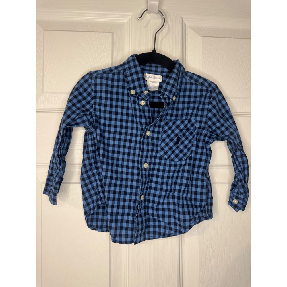 Ralph Lauren Boys Blue Gingham Button Down Shirt Long Sleeve 12M